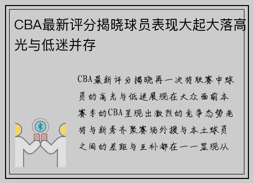 CBA最新评分揭晓球员表现大起大落高光与低迷并存